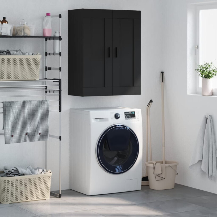 vidaXL Wandkast 69,5x34x90 cm bewerkt hout zwart vidaXL Wandkast 69,5x34x90 cm bewerkt hout zwart afbeelding 1