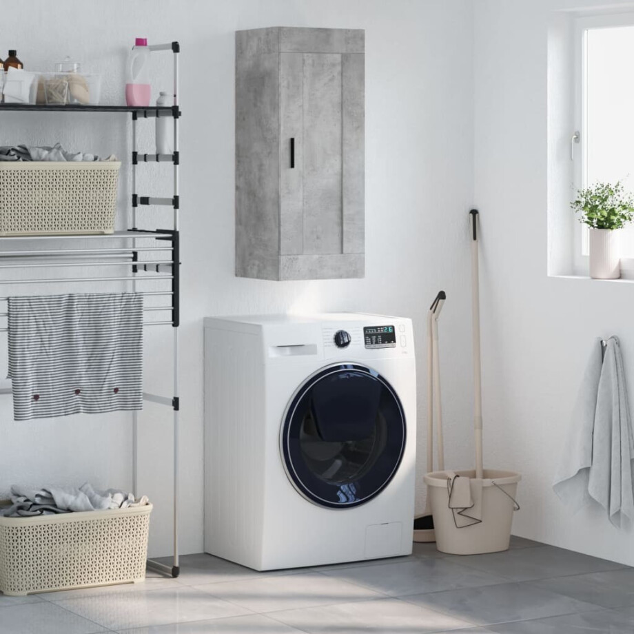 vidaXL Wandkast 34,5x34x90 cm bewerkt hout betongrijs vidaXL Wandkast 34,5x34x90 cm bewerkt hout betongrijs afbeelding 1