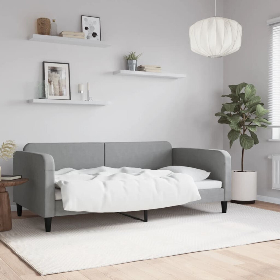 vidaXL Slaapbank 100x190 cm stof lichtgrijs vidaXL Slaapbank 100x190 cm stof lichtgrijs afbeelding 1