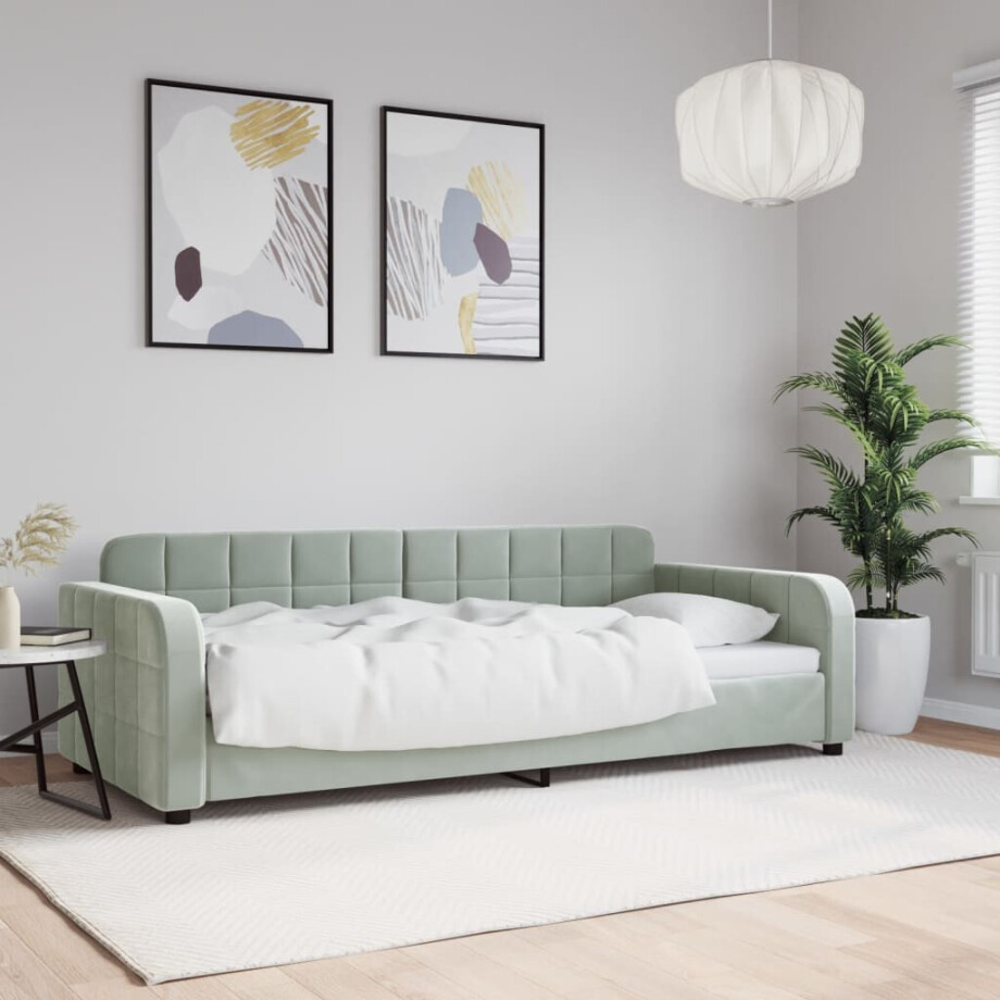vidaXL Slaapbank 90x190 cm fluweel lichtgrijs afbeelding 1
