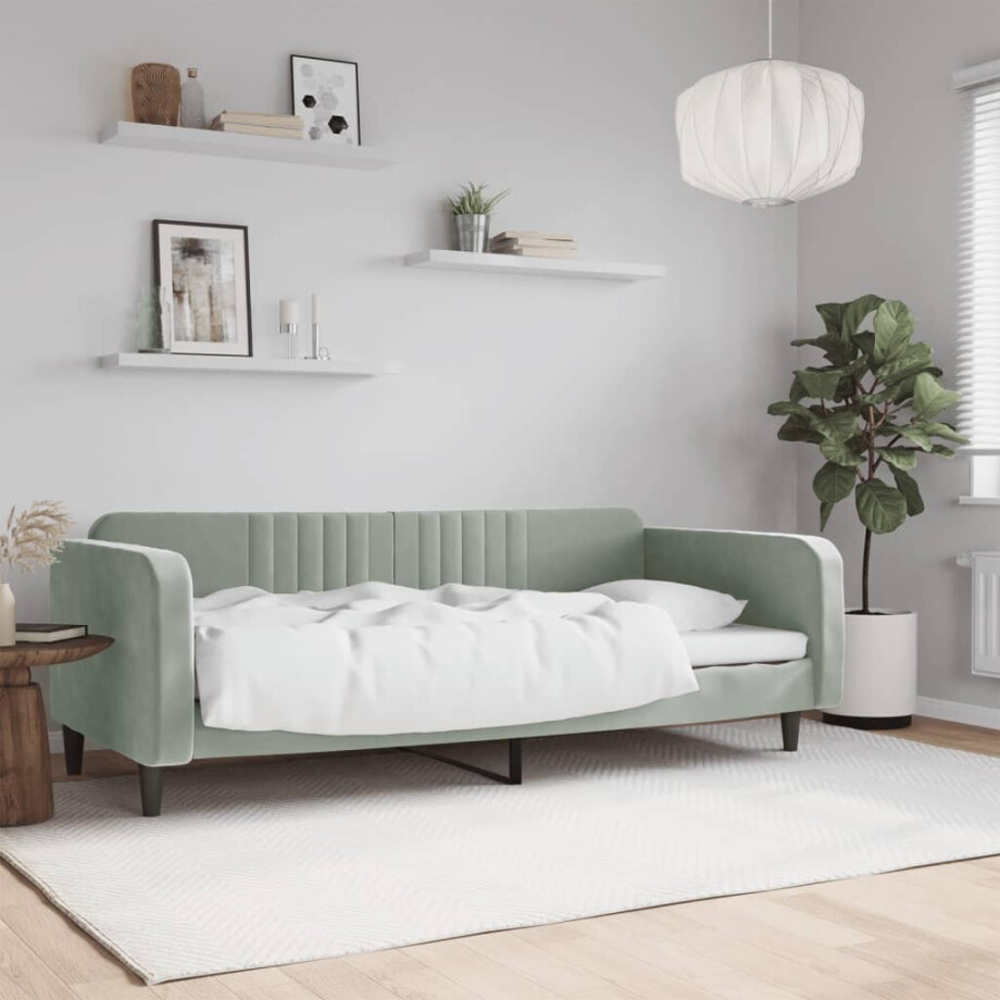 vidaXL Slaapbank 90x200 cm fluweel lichtgrijs afbeelding 1