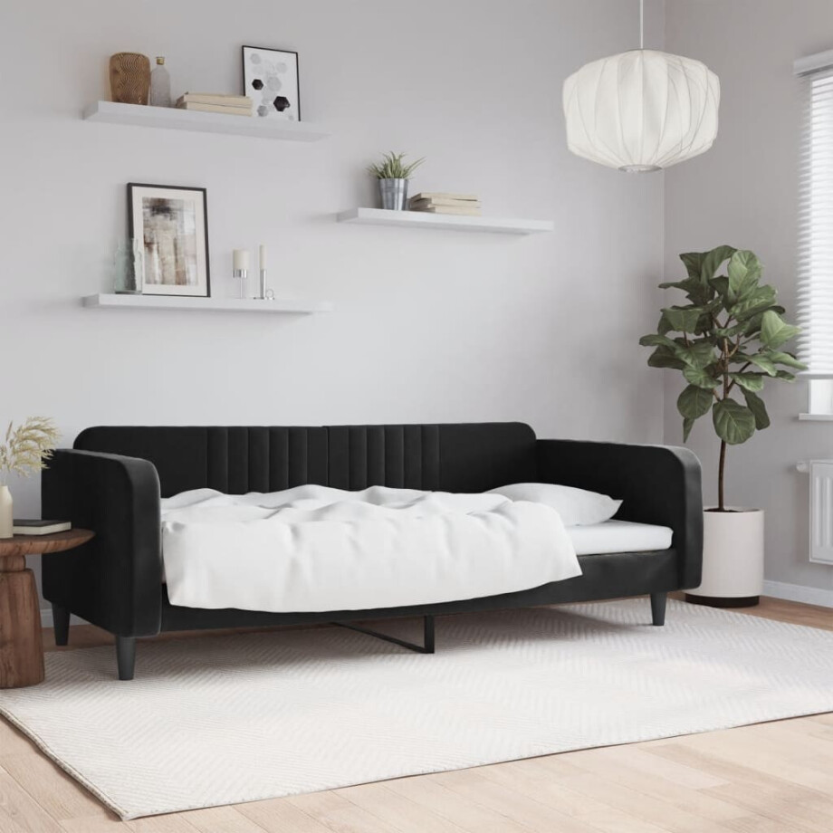 vidaXL Slaapbank 90x190 cm fluweel zwart afbeelding 1