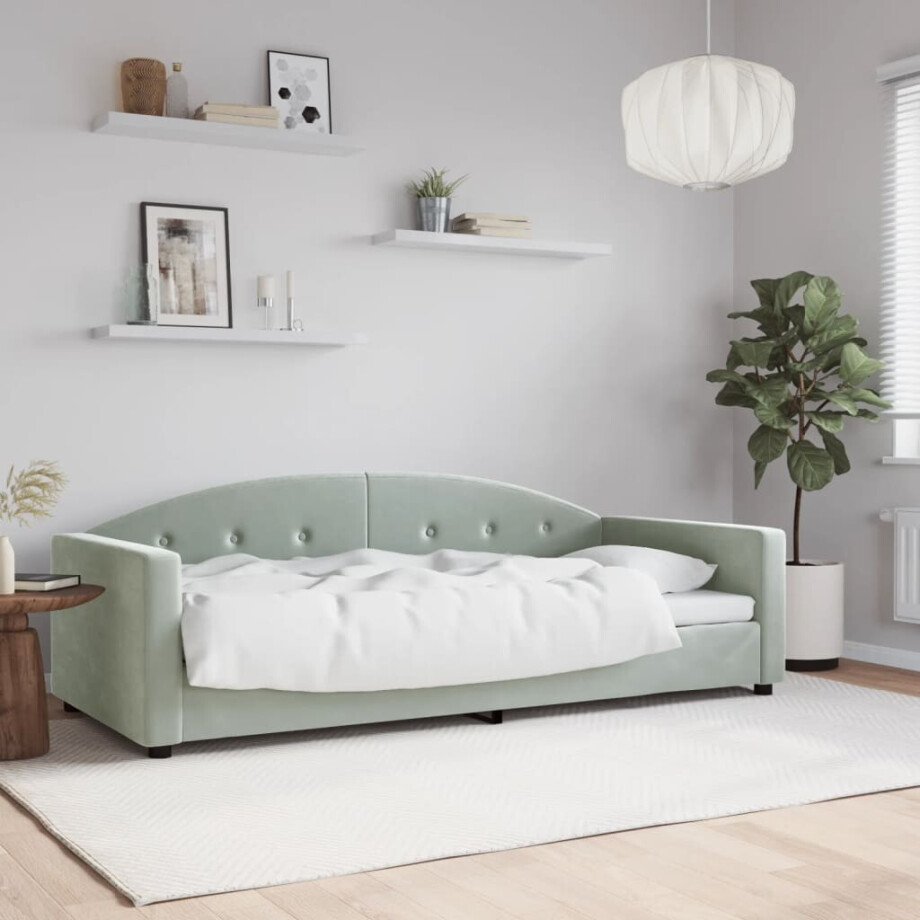 vidaXL Slaapbank 90x200 cm fluweel lichtgrijs vidaXL Slaapbank 90x200 cm fluweel lichtgrijs afbeelding 1