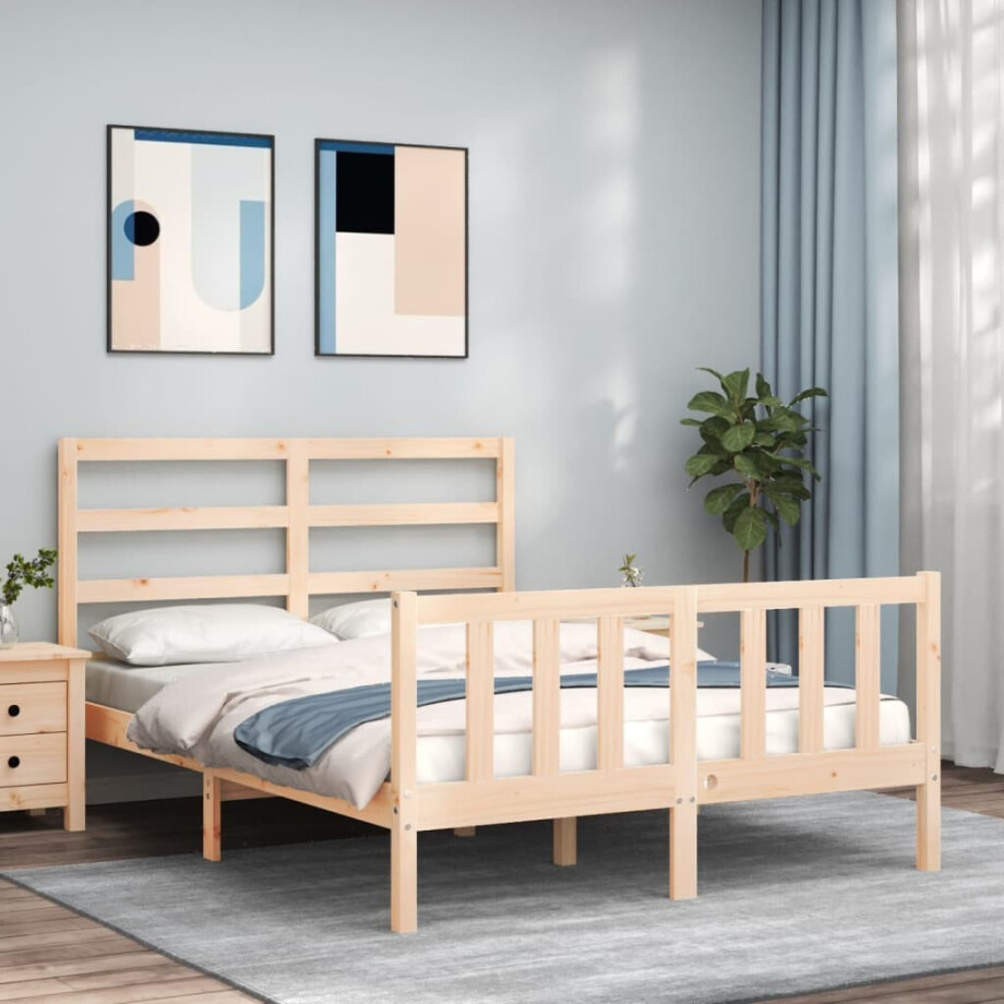 vidaXL Bedframe met hoofdbord massief hout vidaXL Bedframe met hoofdbord massief hout afbeelding 1