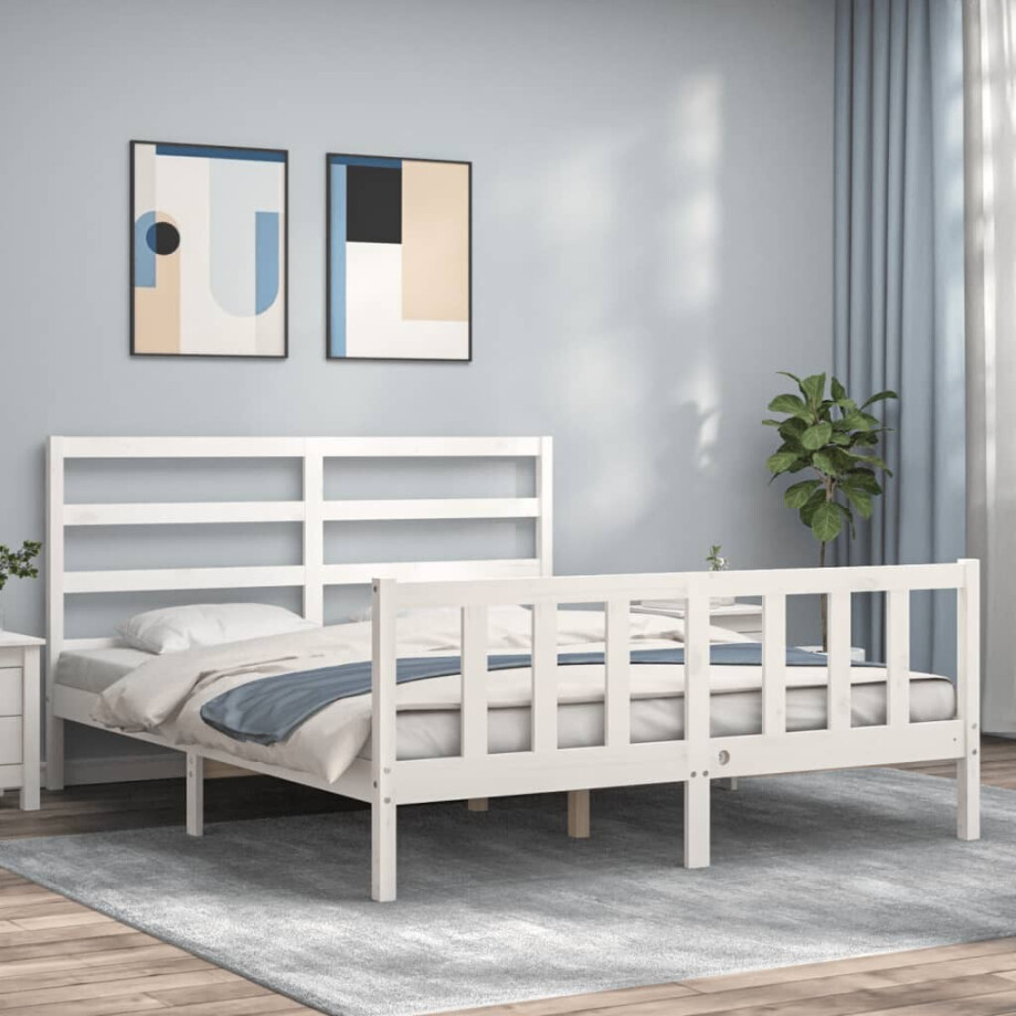 vidaXL Bedframe zonder matras massief grenenhout wit 160x200 cm afbeelding 1