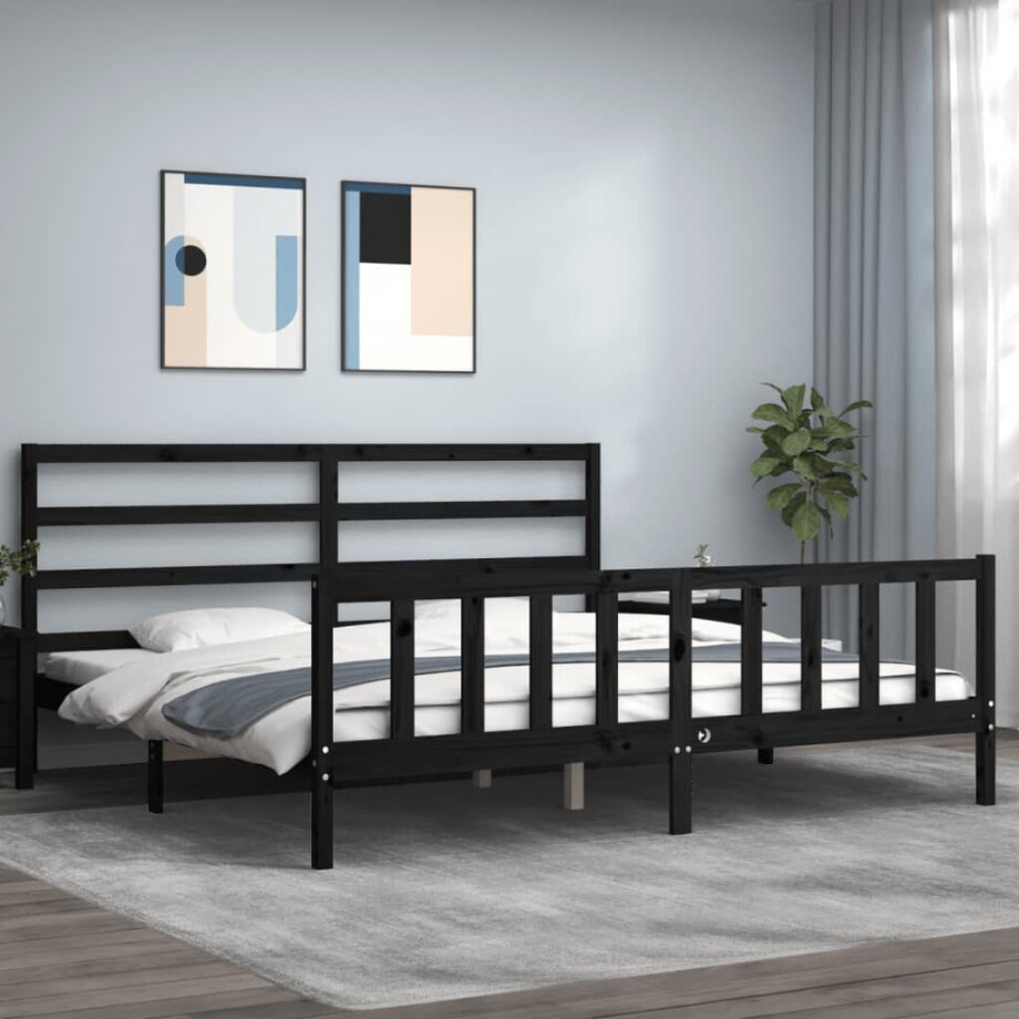 vidaXL Bedframe met hoofdbord massief hout zwart 200x200 cm vidaXL Bedframe met hoofdbord massief hout zwart 200x200 cm afbeelding 1