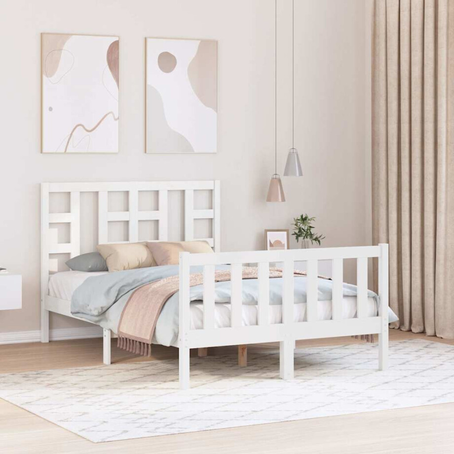 vidaXL Bedframe met hoofdbord massief hout wit vidaXL Bedframe met hoofdbord massief hout wit afbeelding 1