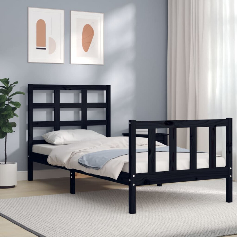 vidaXL Bedframe met hoofdbord massief hout zwart vidaXL Bedframe met hoofdbord massief hout zwart afbeelding 1