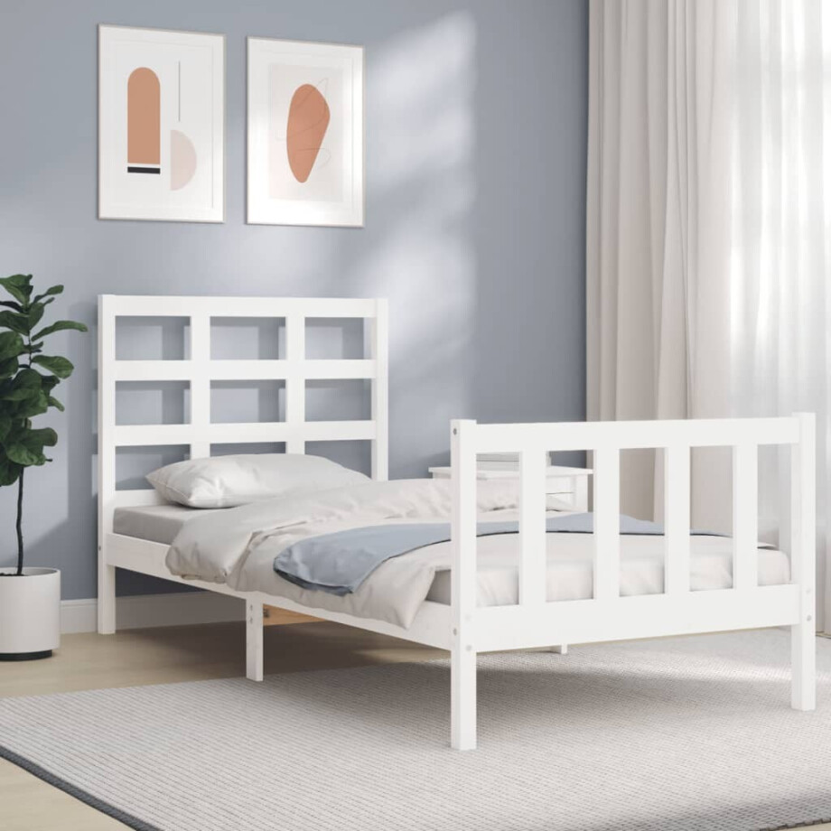 vidaXL Bedframe zonder matras massief grenenhout wit 140x200 cm afbeelding 1