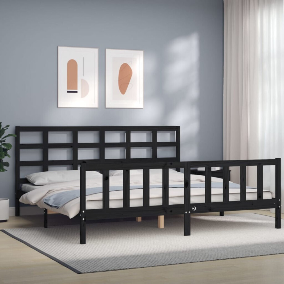 vidaXL Bedframe met hoofdbord massief hout zwart 200x200 cm vidaXL Bedframe met hoofdbord massief hout zwart 200x200 cm afbeelding 1