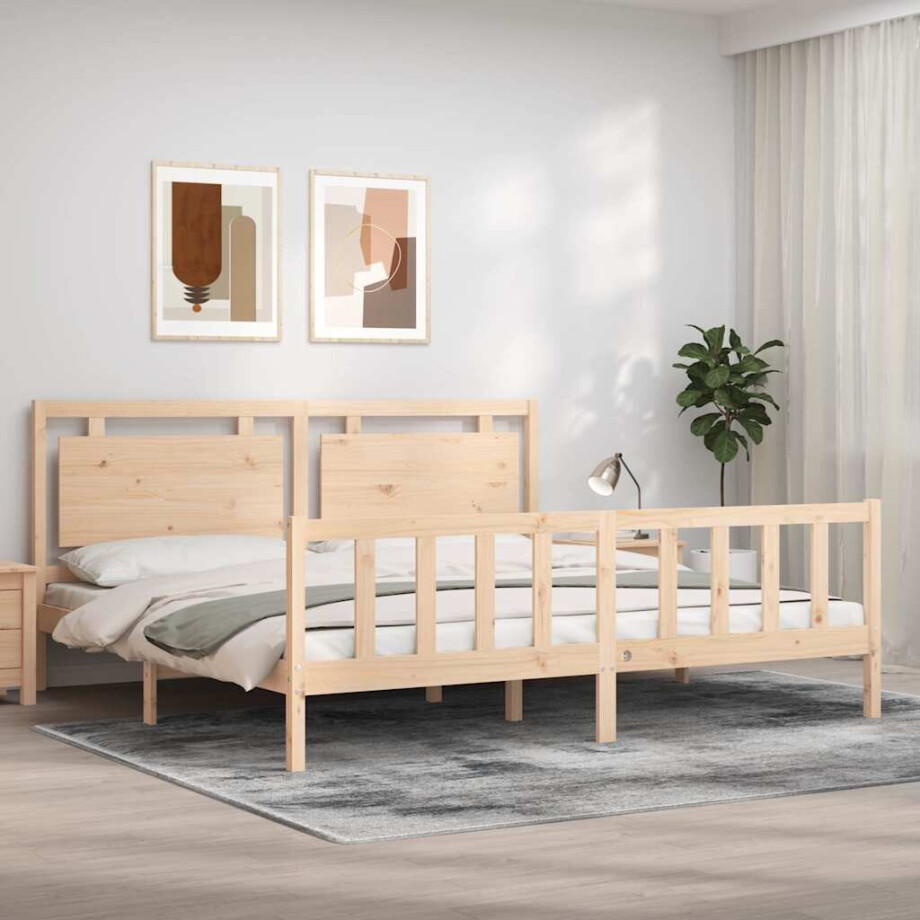 vidaXL Bedframe met hoofdbord massief hout 180x200 cm afbeelding 1