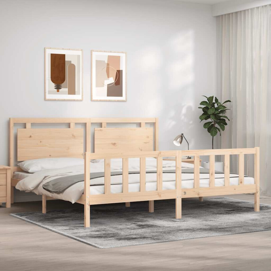 vidaXL Bedframe met hoofdbord massief hout 180x200 cm afbeelding 1