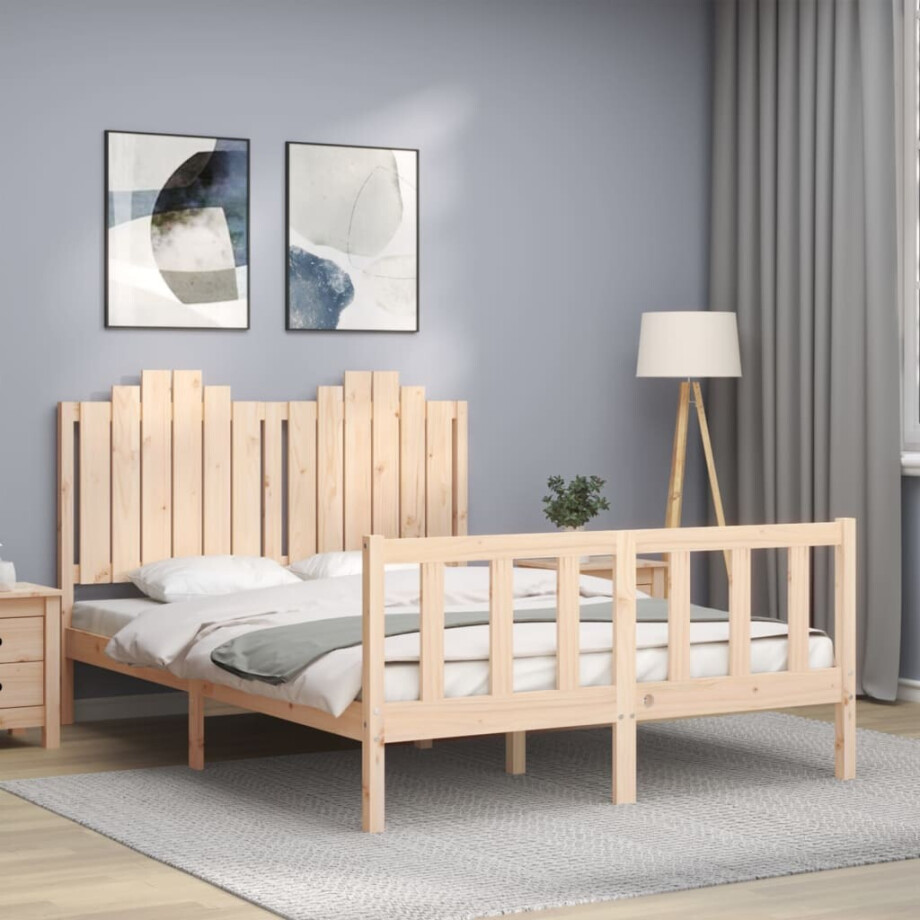 vidaXL Bedframe met hoofdbord massief hout vidaXL Bedframe met hoofdbord massief hout afbeelding 1