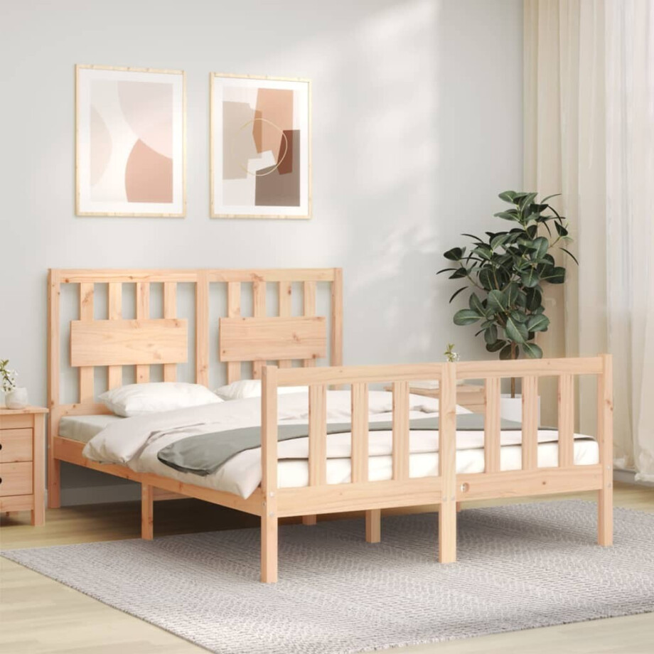 vidaXL Bedframe met hoofdbord massief hout vidaXL Bedframe met hoofdbord massief hout afbeelding 1