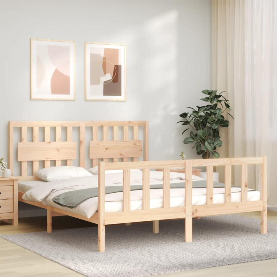 vidaXL Bedframe met hoofdbord massief hout vidaXL Bedframe met hoofdbord massief hout afbeelding 1