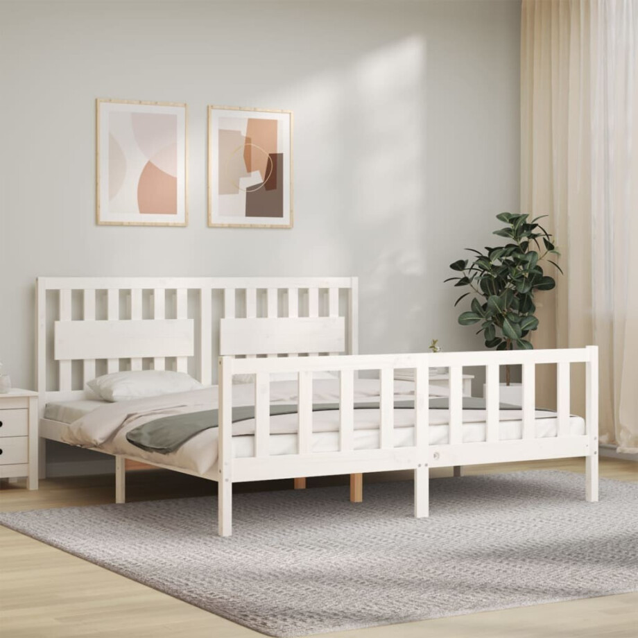 vidaXL Bedframe met hoofdbord massief hout wit Super King Size vidaXL Bedframe met hoofdbord massief hout wit Super King Size afbeelding 1