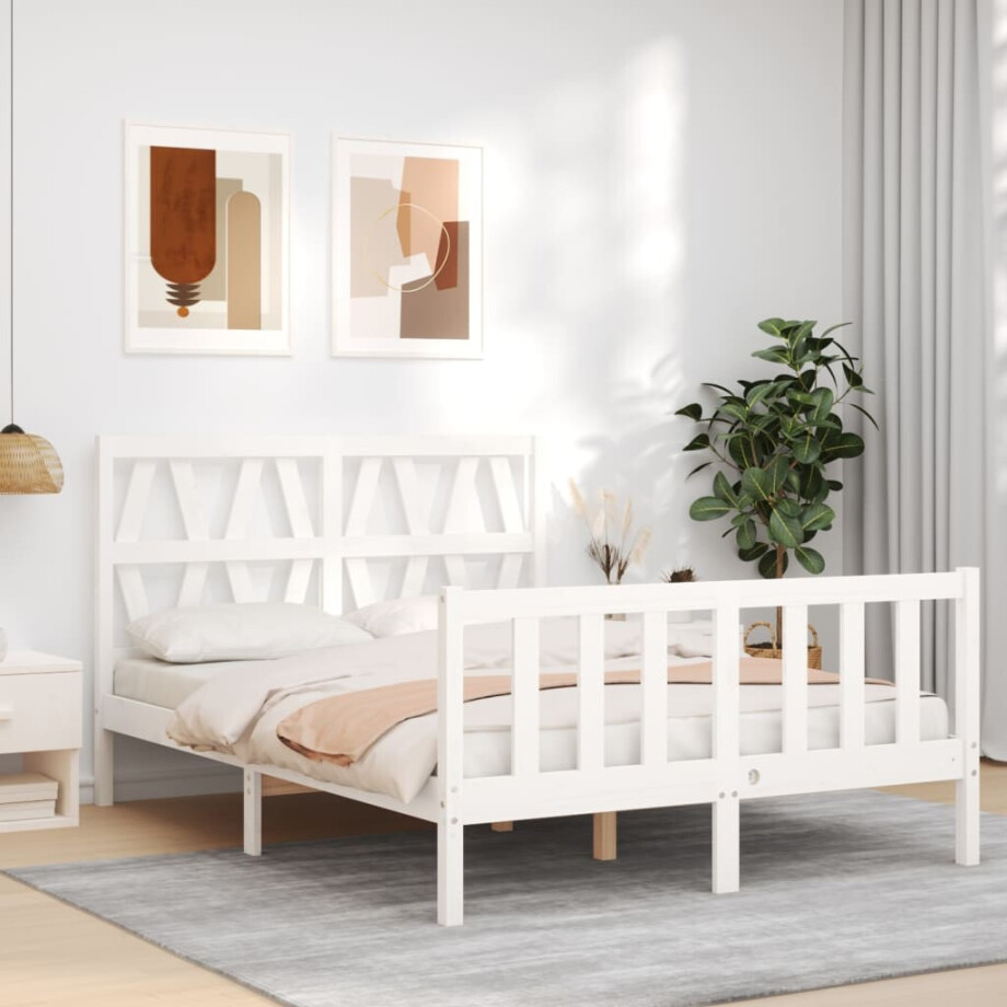 vidaXL Bedframe met hoofdbord massief hout wit vidaXL Bedframe met hoofdbord massief hout wit afbeelding 1