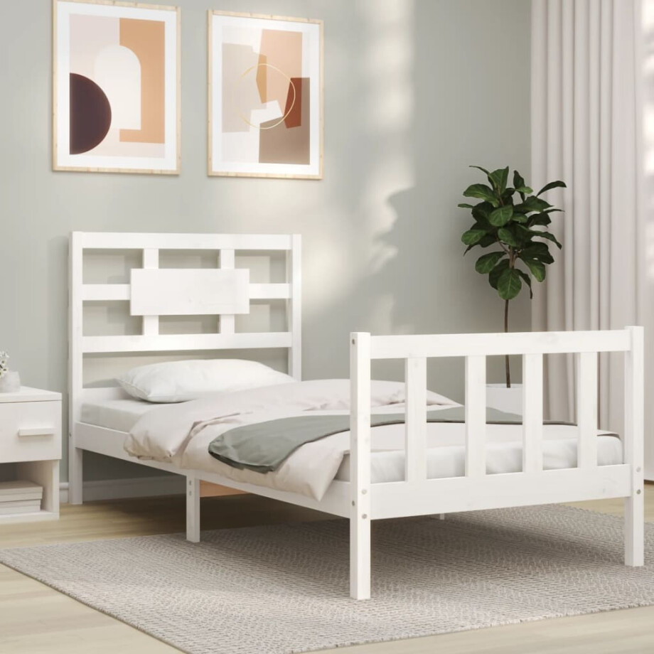 vidaXL Bedframe met hoofdbord massief hout wit vidaXL Bedframe met hoofdbord massief hout wit afbeelding 1