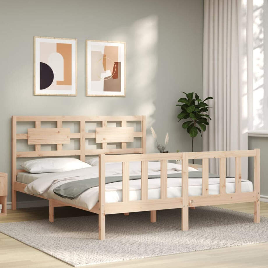vidaXL Bedframe met hoofdbord massief hout afbeelding 1