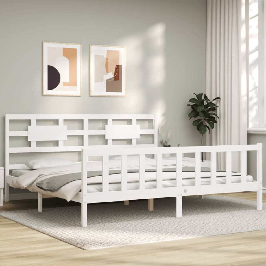 vidaXL Bedframe met hoofdbord massief hout wit vidaXL Bedframe met hoofdbord massief hout wit afbeelding 1