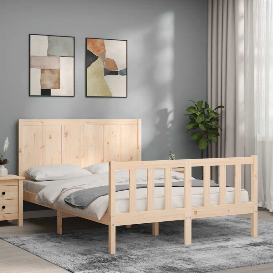 vidaXL Bedframe met hoofdbord massief hout vidaXL Bedframe met hoofdbord massief hout afbeelding 1