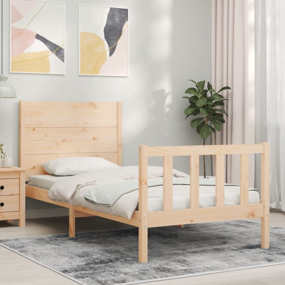 vidaXL Bedframe met hoofdbord massief hout afbeelding 1