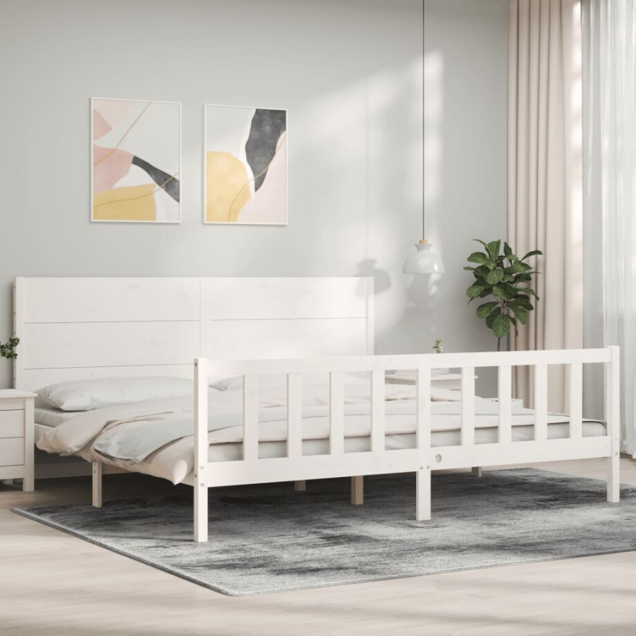 vidaXL Bedframe met hoofdbord massief hout wit afbeelding 1