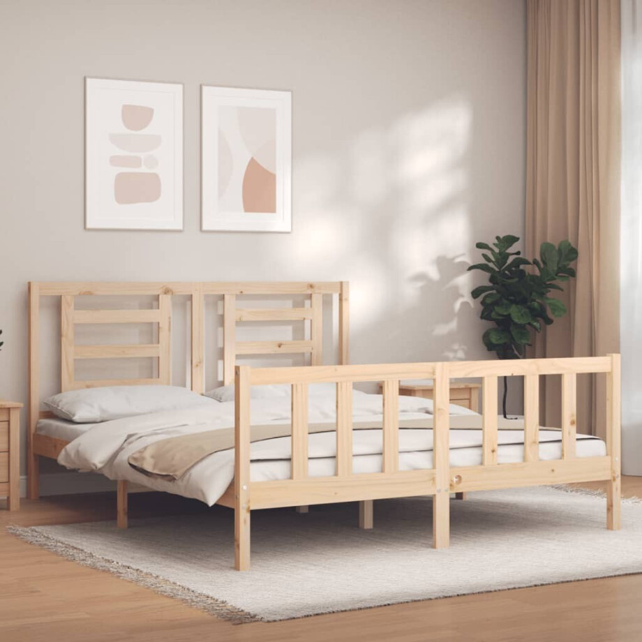 vidaXL Bedframe met hoofdbord massief hout vidaXL Bedframe met hoofdbord massief hout afbeelding 1