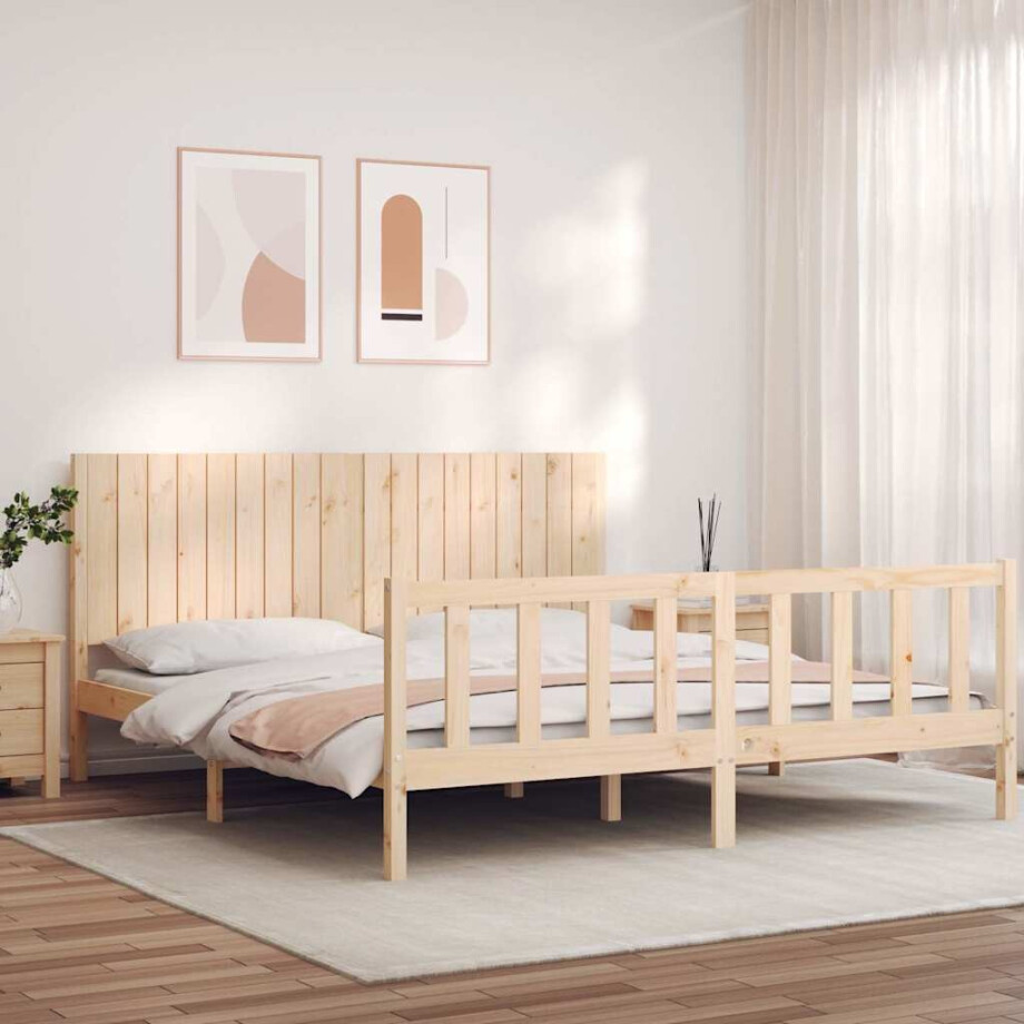 vidaXL Bedframe met hoofdbord massief hout afbeelding 1
