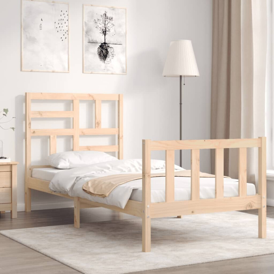 vidaXL Bedframe met hoofdbord massief hout vidaXL Bedframe met hoofdbord massief hout afbeelding 1
