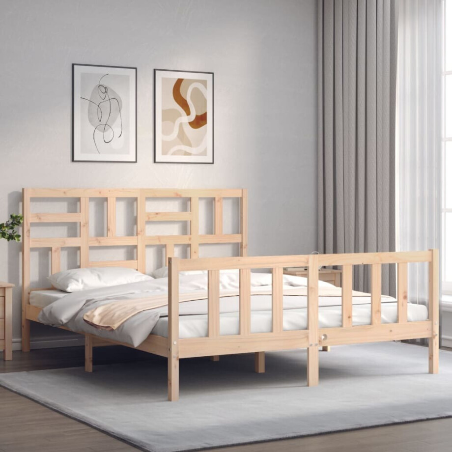 vidaXL Bedframe met hoofdbord massief hout vidaXL Bedframe met hoofdbord massief hout afbeelding 1