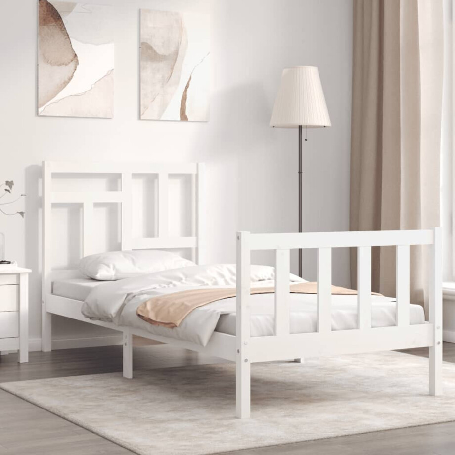 vidaXL Bedframe met hoofdbord massief hout wit afbeelding 1