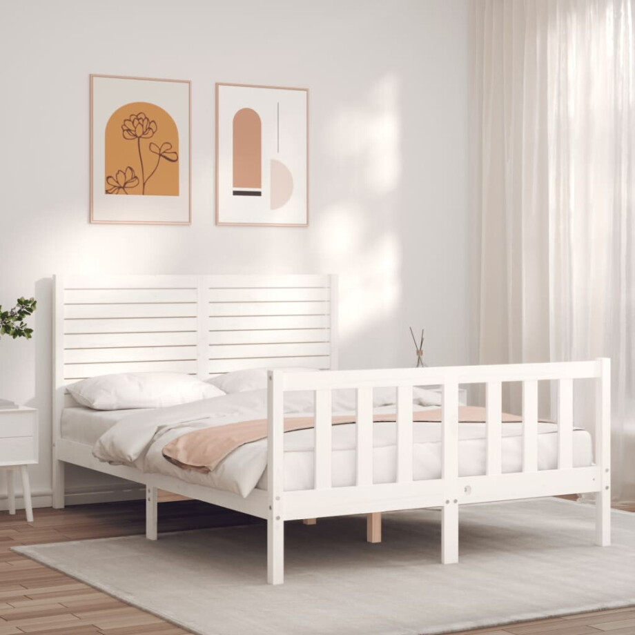 vidaXL Bedframe zonder matras massief grenenhout wit 140x190 cm afbeelding 1