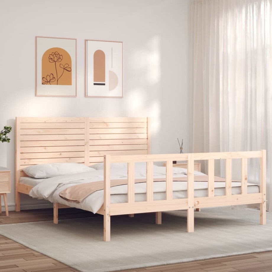 vidaXL Bedframe met hoofdbord massief hout vidaXL Bedframe met hoofdbord massief hout afbeelding 1