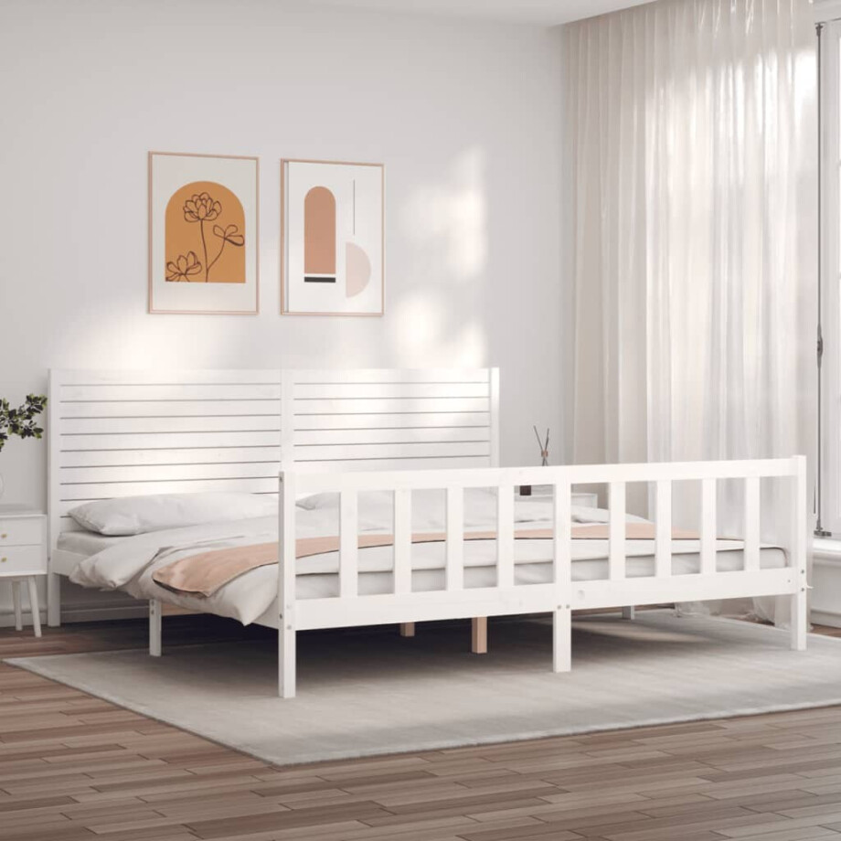 vidaXL Bedframe met hoofdbord massief hout wit afbeelding 1