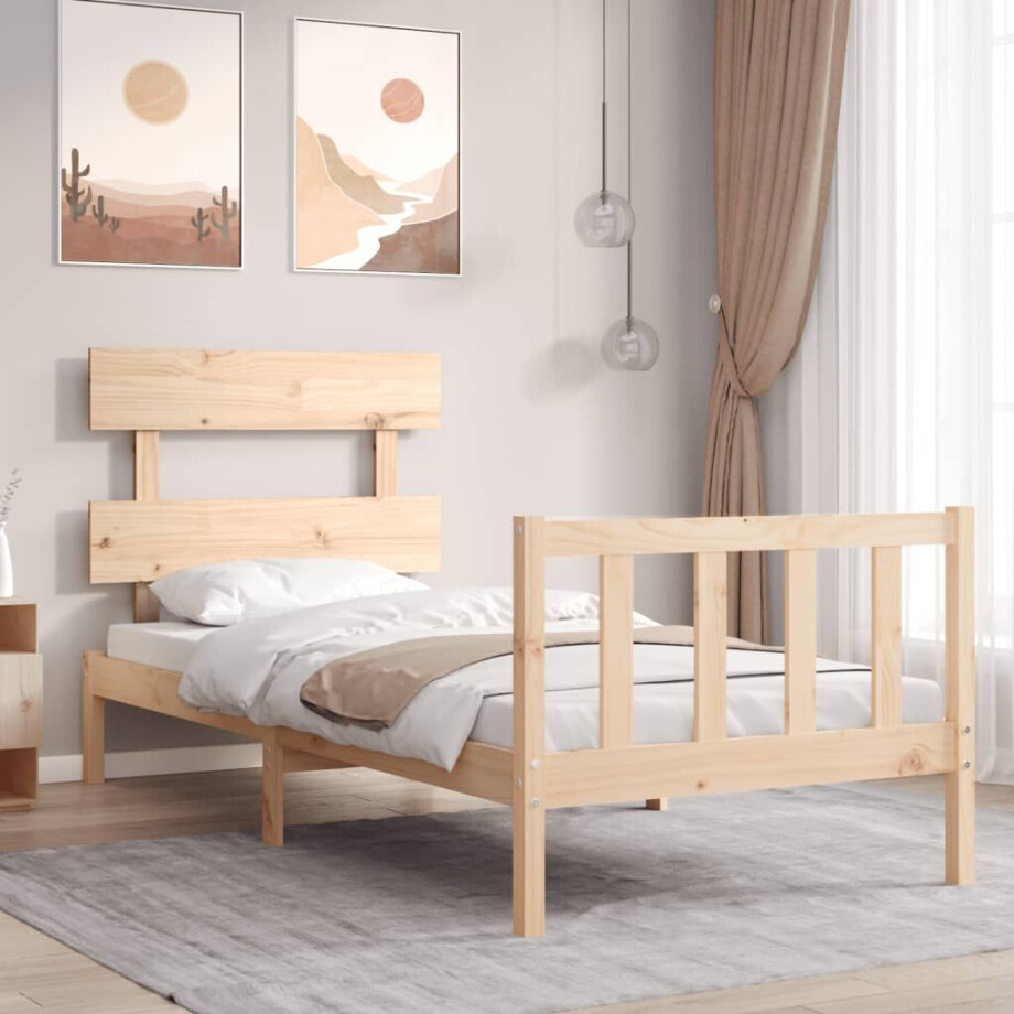 vidaXL Bedframe met hoofdbord massief hout vidaXL Bedframe met hoofdbord massief hout afbeelding 1