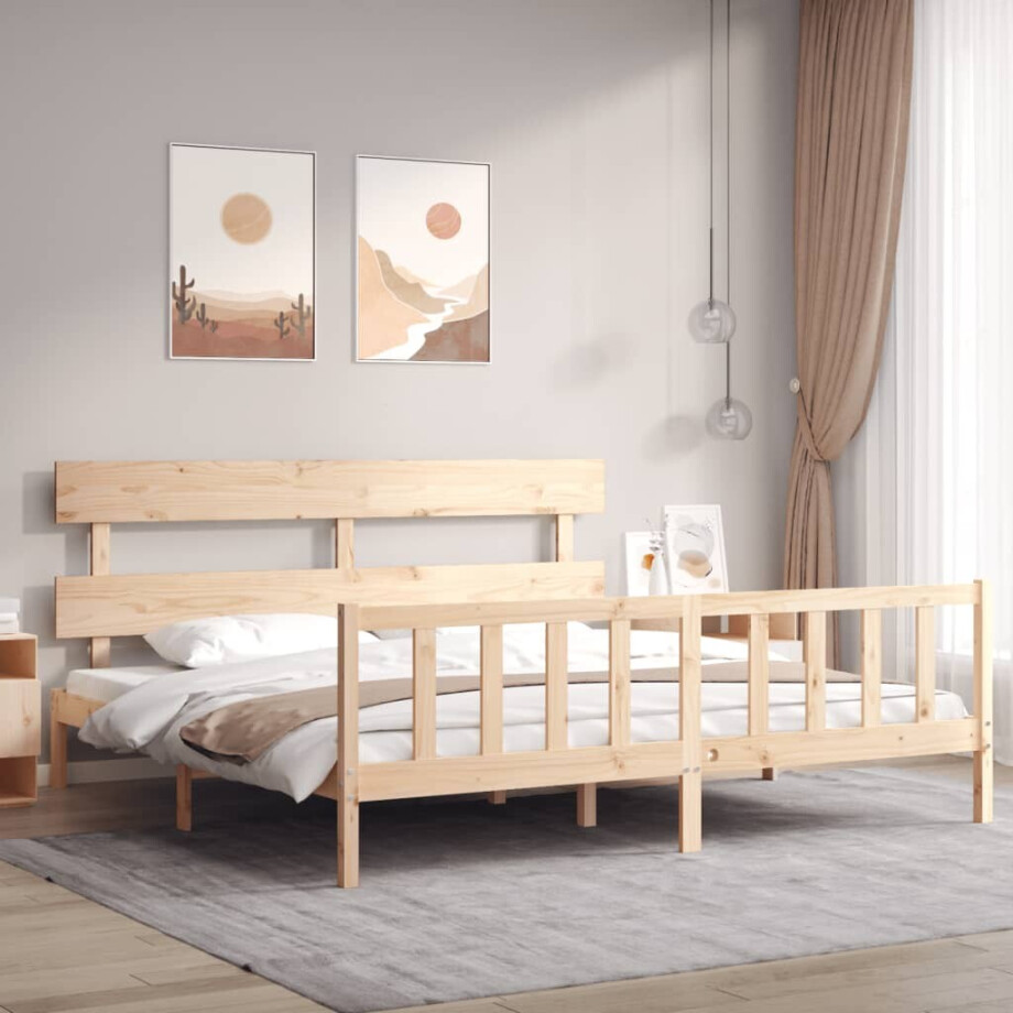 vidaXL Bedframe met hoofdbord massief hout afbeelding 1