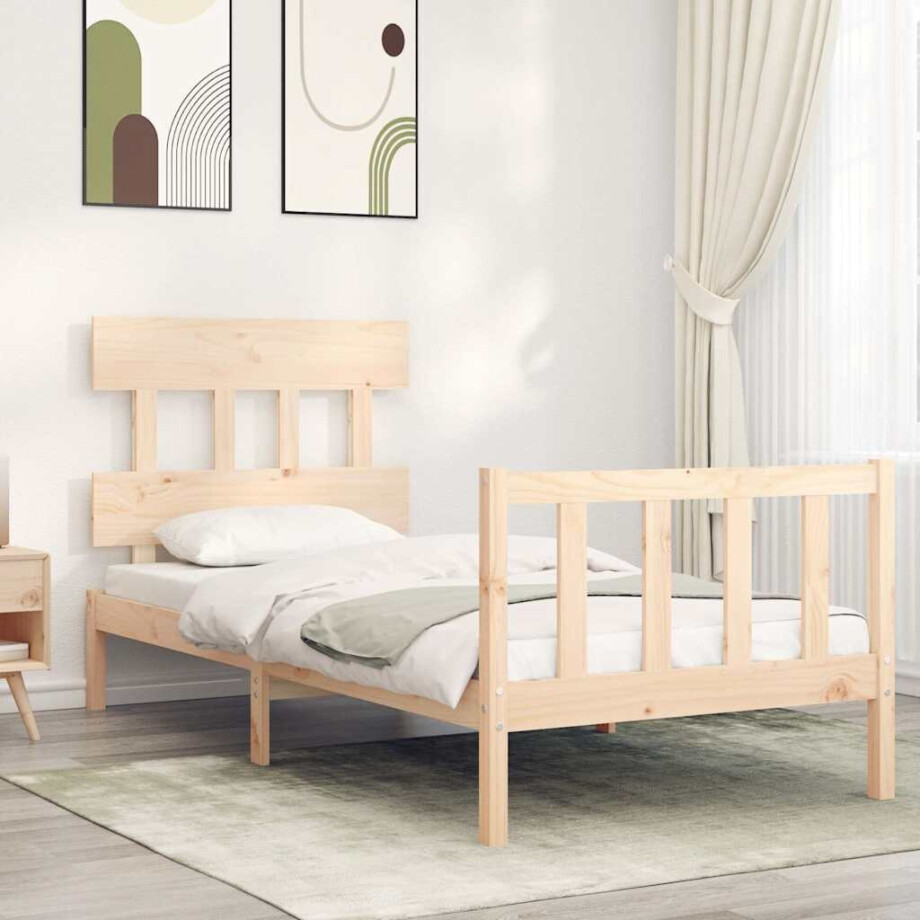 vidaXL Bedframe met hoofdbord massief hout afbeelding 1