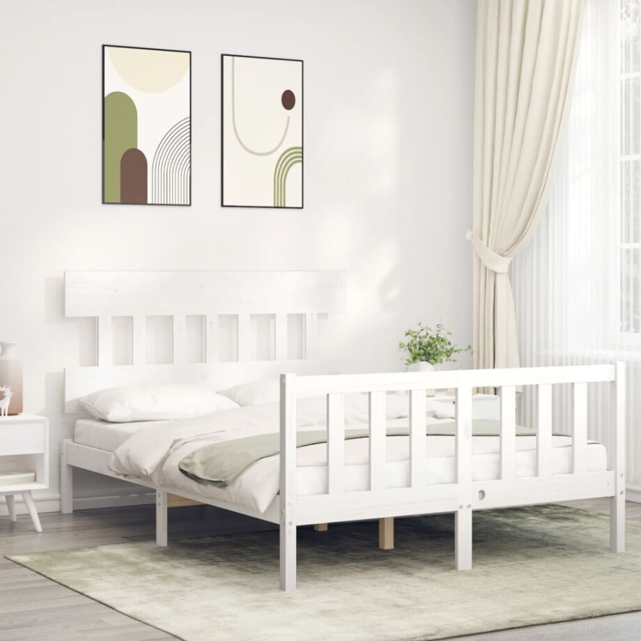 vidaXL Bedframe zonder matras massief grenenhout wit 140x200 cm afbeelding 1