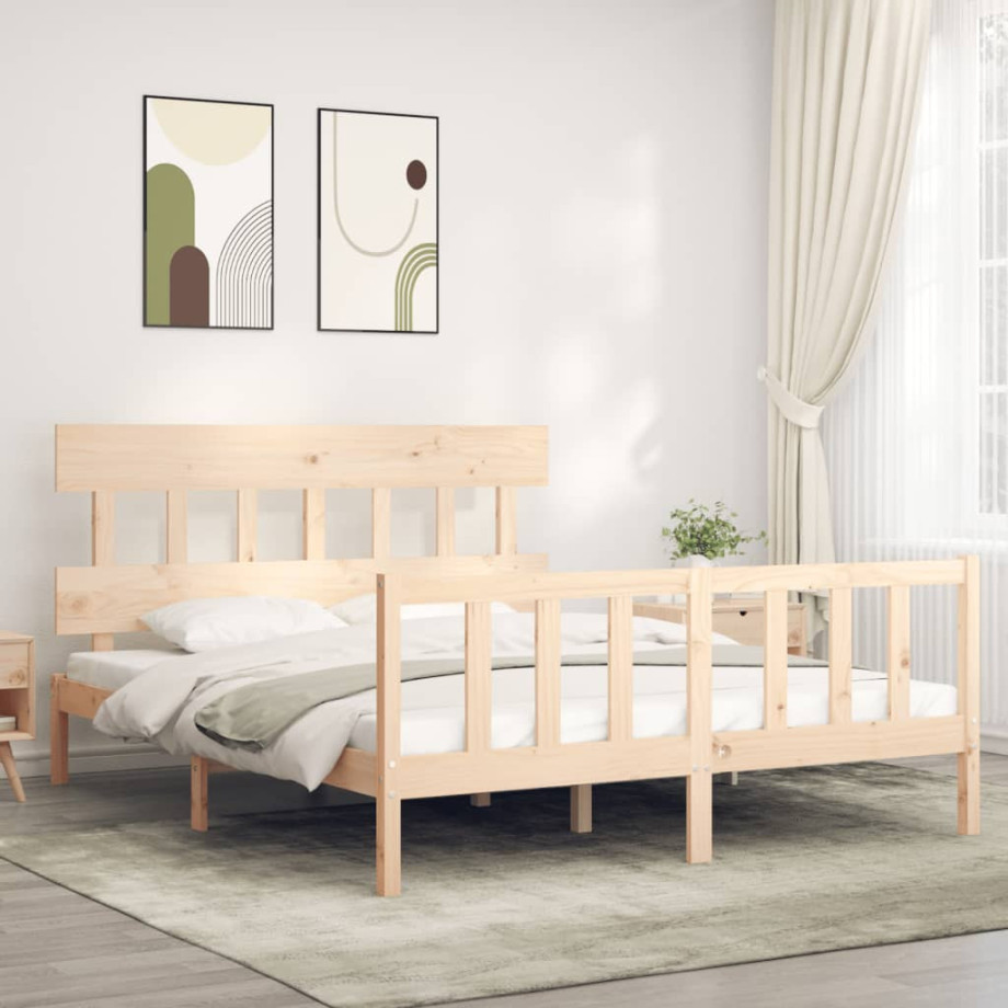 vidaXL Bedframe met hoofdbord massief hout afbeelding 1