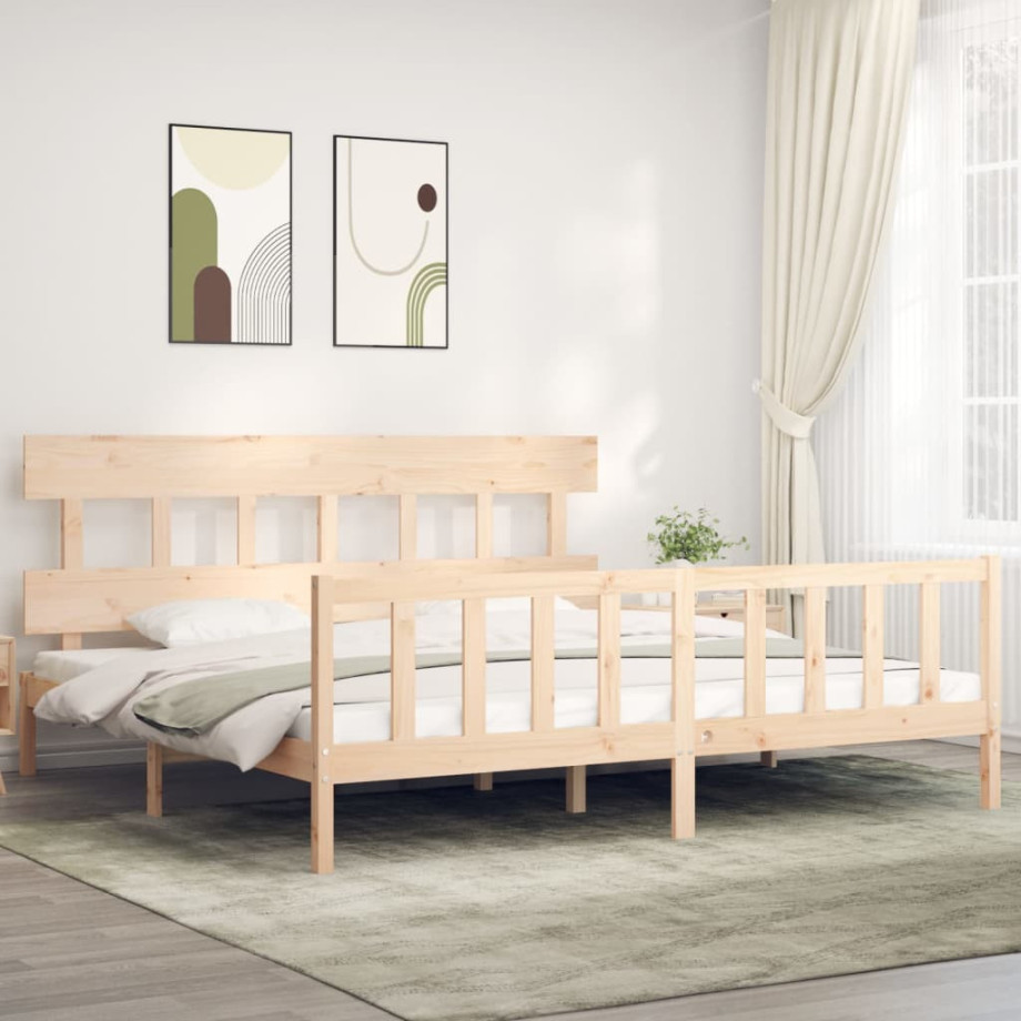 vidaXL Bedframe met hoofdbord massief hout afbeelding 1