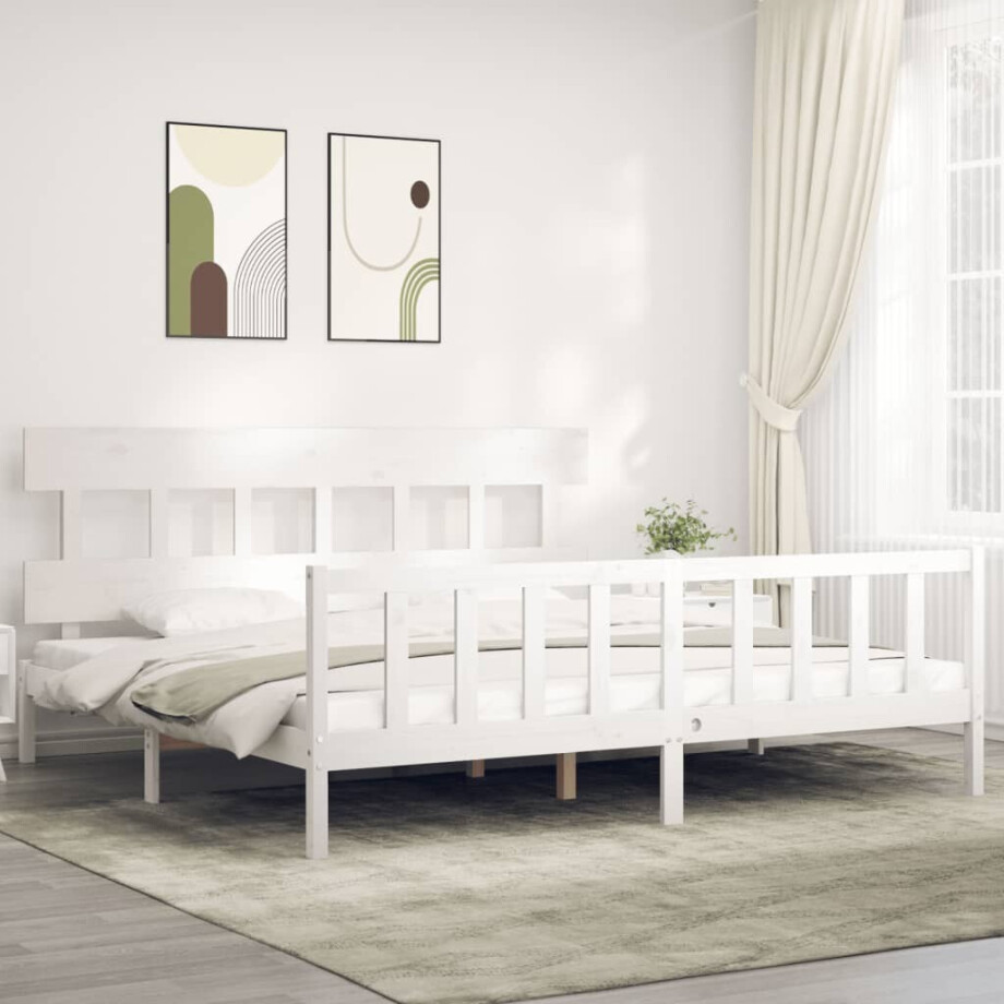 vidaXL Bedframe met hoofdbord massief hout wit vidaXL Bedframe met hoofdbord massief hout wit afbeelding 1