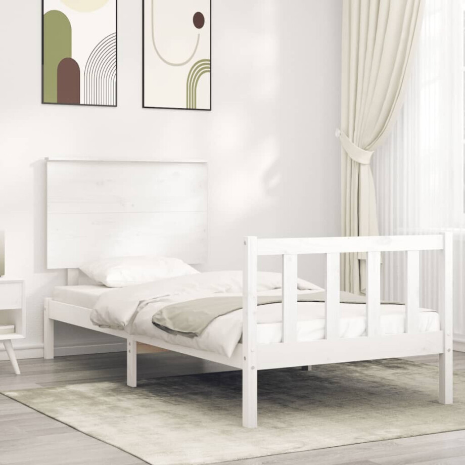 vidaXL Bedframe zonder matras massief grenenhout wit 140x200 cm afbeelding 1