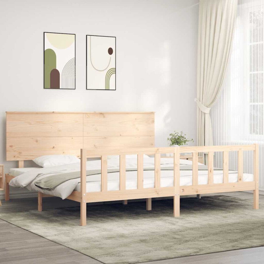 vidaXL Bedframe met hoofdbord massief hout vidaXL Bedframe met hoofdbord massief hout afbeelding 1