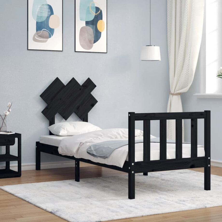 vidaXL Bedframe met hoofdbord massief hout zwart vidaXL Bedframe met hoofdbord massief hout zwart afbeelding 1