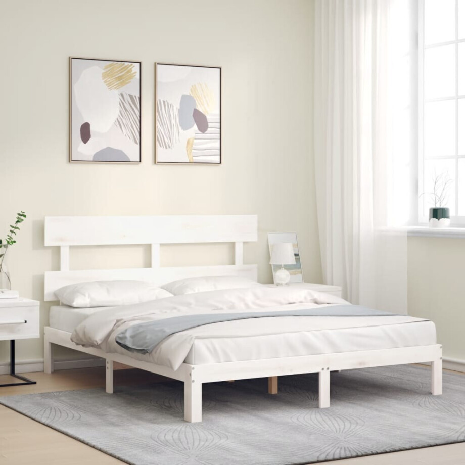 vidaXL Bedframe zonder matras massief grenenhout wit 160x200 cm afbeelding 1