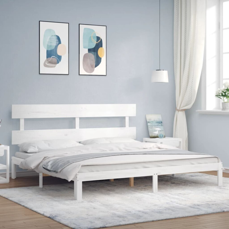 vidaXL Bedframe met hoofdbord massief hout wit vidaXL Bedframe met hoofdbord massief hout wit afbeelding 1