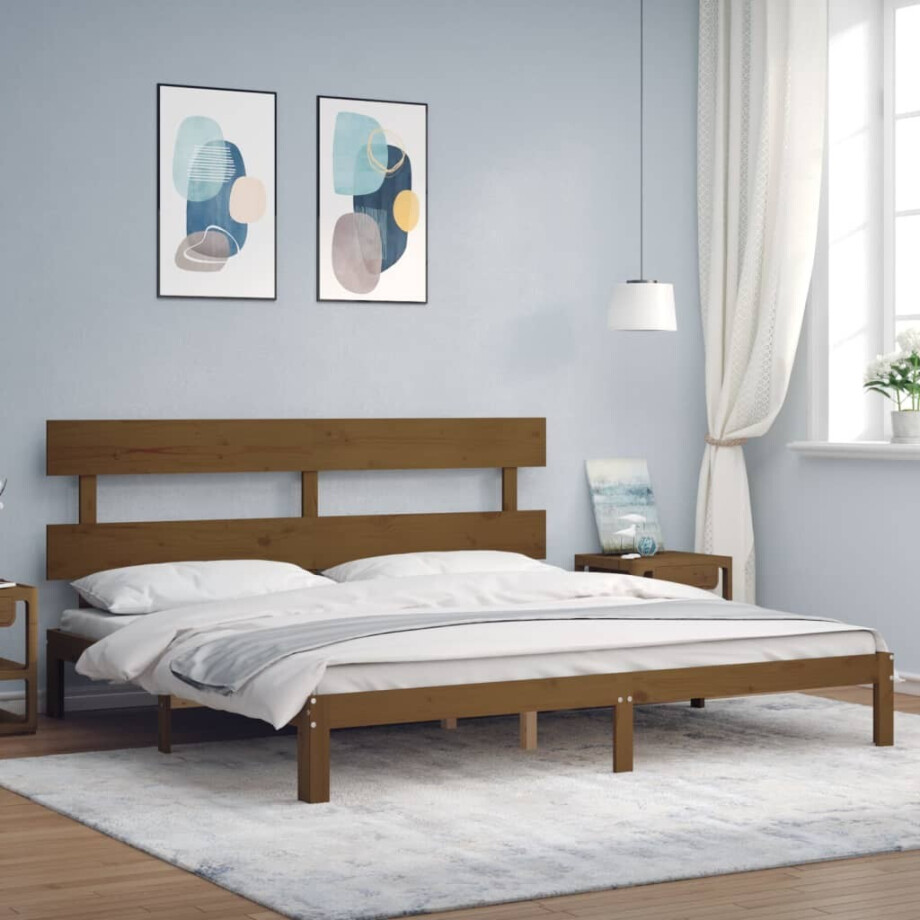 vidaXL Bedframe met hoofdbord massief hout honingbruin 200x200 cm afbeelding 1