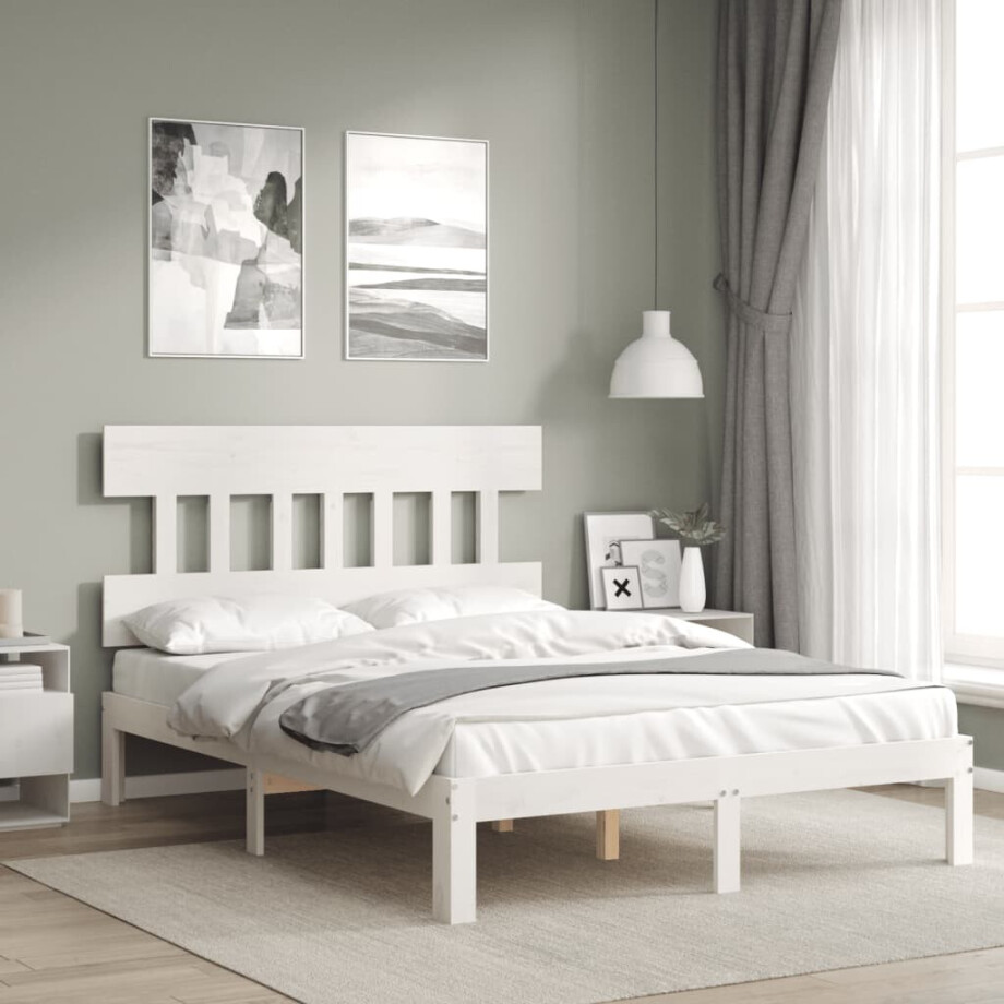 vidaXL Bedframe zonder matras massief grenenhout wit 140x190 cm vidaXL Bedframe zonder matras massief grenenhout wit 140x190 cm afbeelding 1