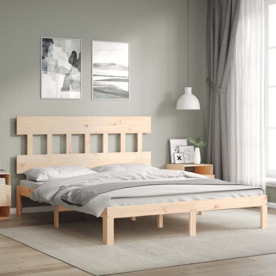 vidaXL Bedframe met hoofdbord massief hout vidaXL Bedframe met hoofdbord massief hout afbeelding 1